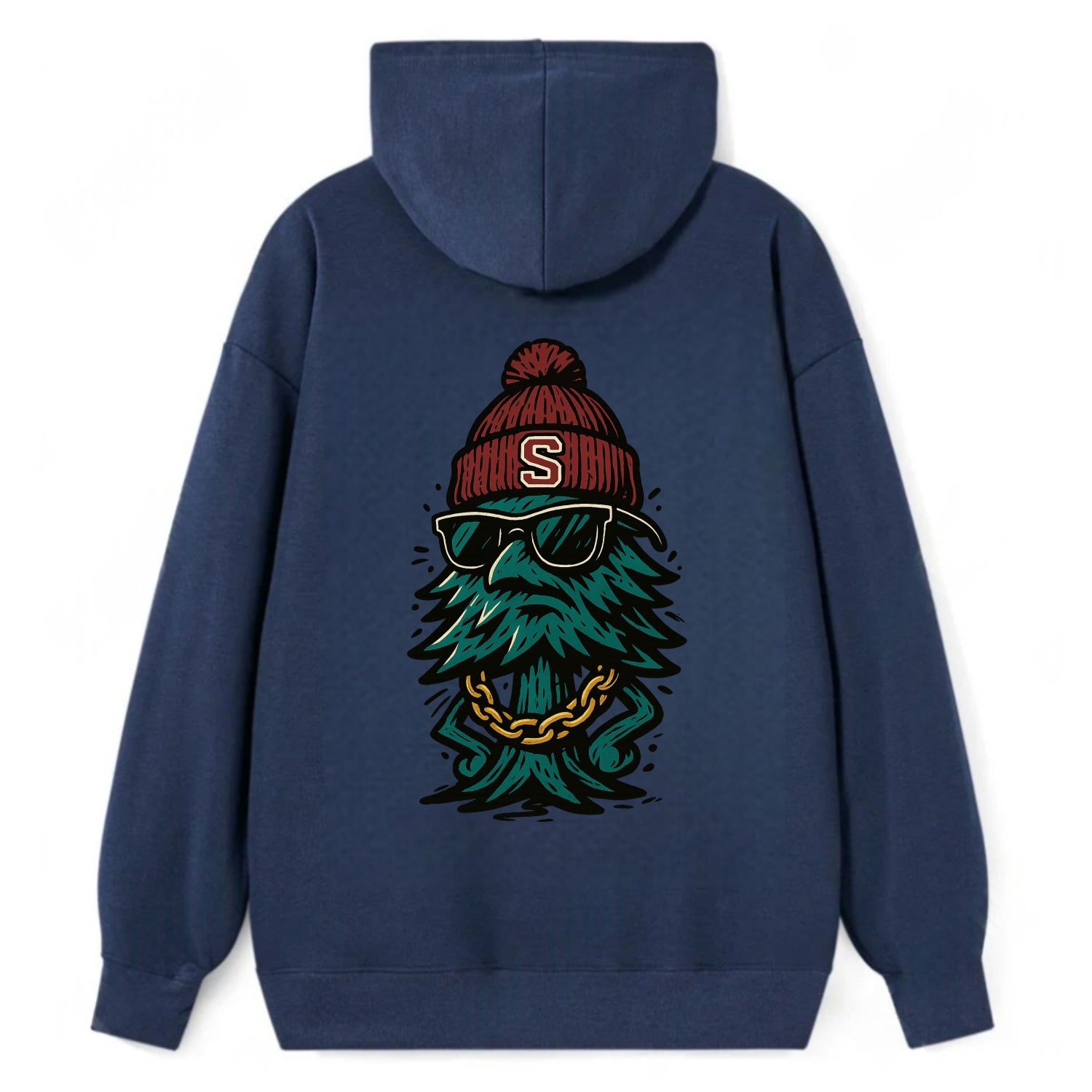 Palo Alto Tree wearing Stanford beanie with S patch - Classic Pullover Hoodie - Navy