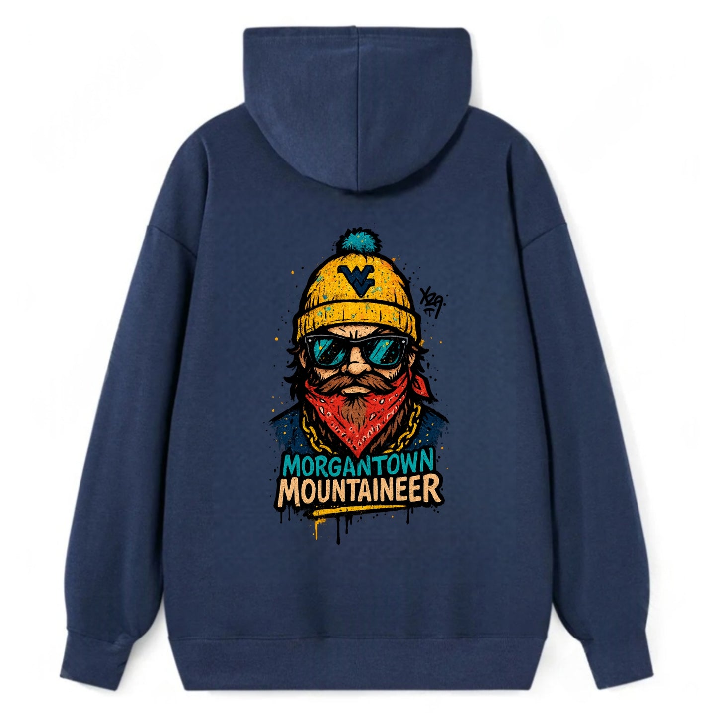Morgantown Mountaineer wearing West Virginia beanie with WV patch - Classic Pullover Hoodie - Navy