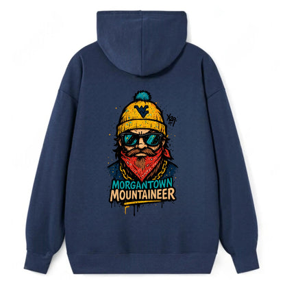 Morgantown Mountaineer wearing West Virginia beanie with WV patch - Classic Pullover Hoodie - Navy