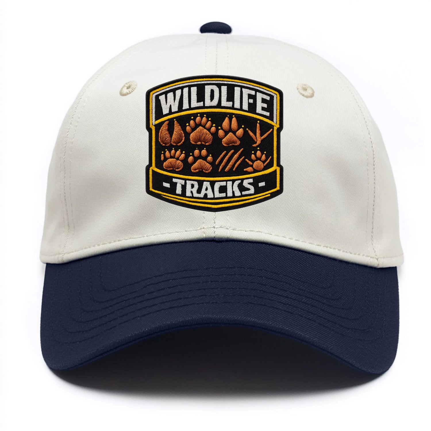 WILDLIFE TRACKS - animal footprints in brown , tracker - Two Tone Cap - Navy