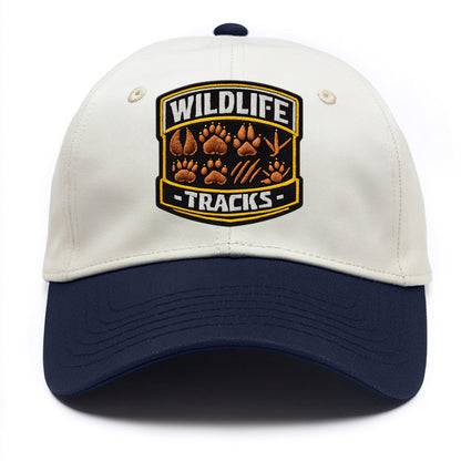 WILDLIFE TRACKS - animal footprints in brown , tracker - Two Tone Cap - Navy