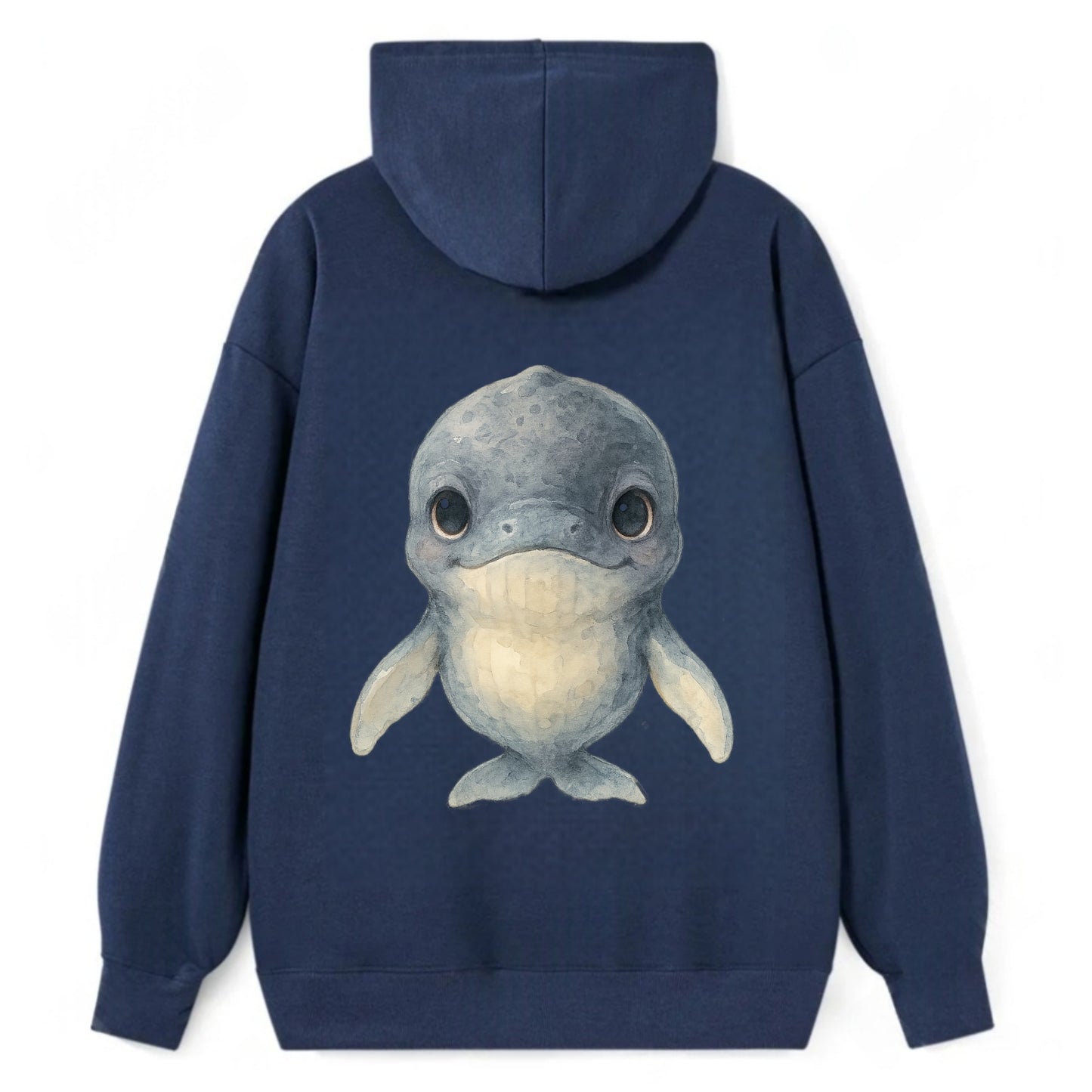 Baby Humpback Whale - dark gray with white flippers, large gentle eyes, - Classic Pullover Hoodie - Navy