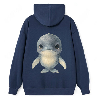 Baby Humpback Whale - dark gray with white flippers, large gentle eyes, - Classic Pullover Hoodie - Navy