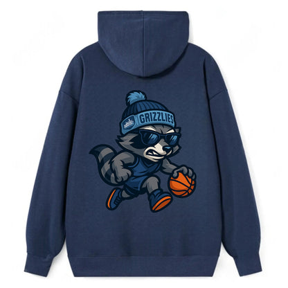 Memphis Raccoon wearing Grizzlies beanie with riverboat patch and - Classic Pullover Hoodie - Navy