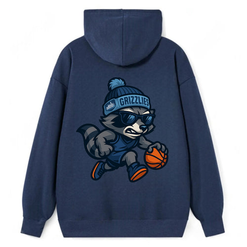 Memphis Raccoon wearing Grizzlies beanie with riverboat patch and - Classic Pullover Hoodie