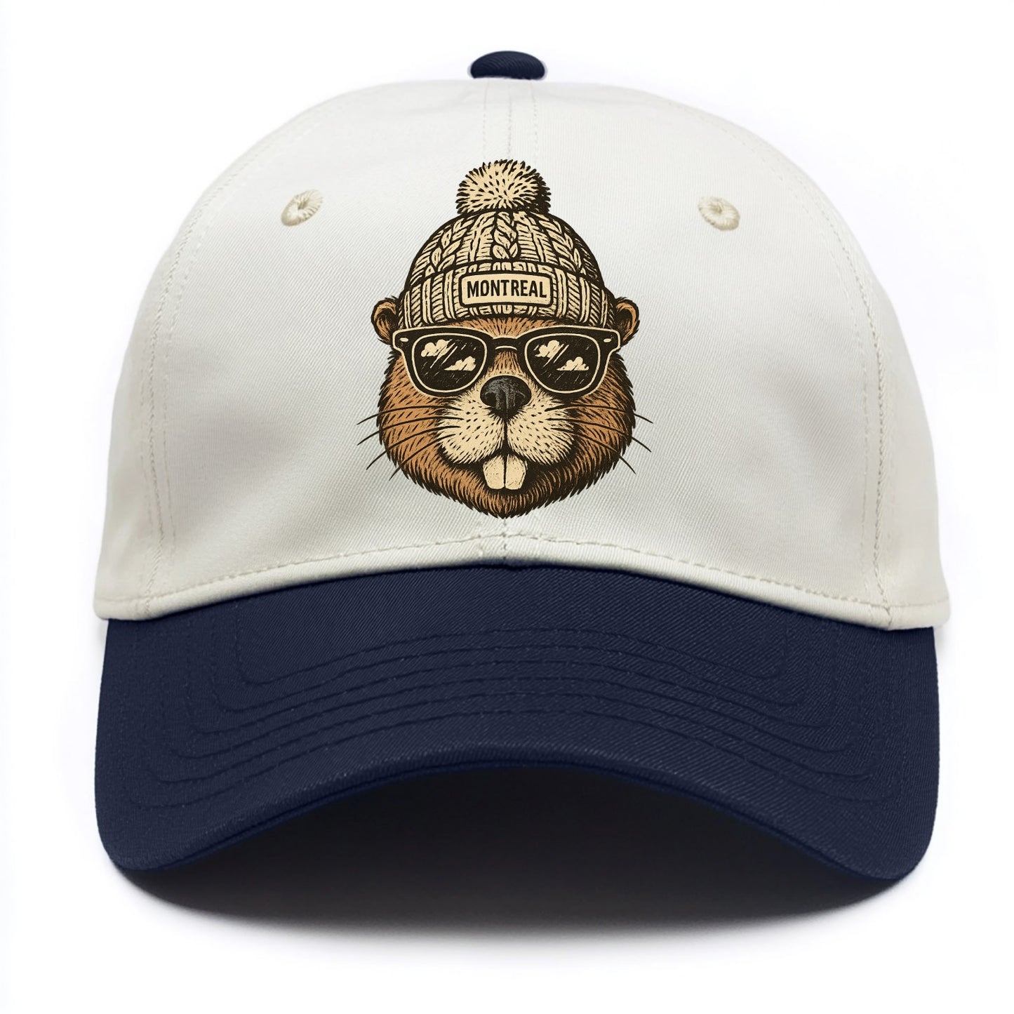 Montreal Beaver wearing Montreal beanie - Two Tone Cap - Navy