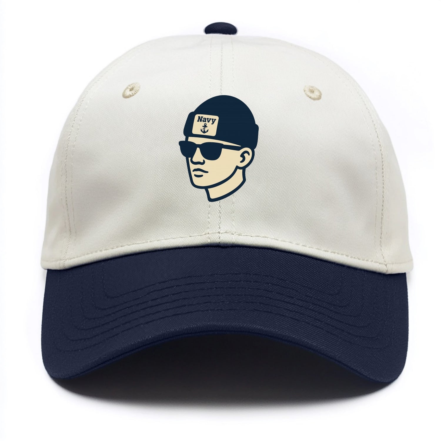 Annapolis Midshipman wearing Navy beanie with anchor patch - Two Tone Cap - Navy