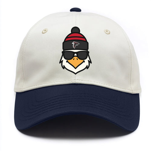 Atlanta Falcon wearing Falcons red and black beanie with pom pom and wayfarer - Two Tone Cap