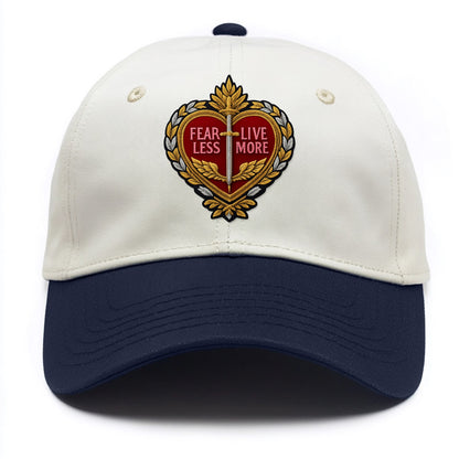 FEAR LESS LIVE MORE - heart with text in red , courage - Two Tone Cap - Navy