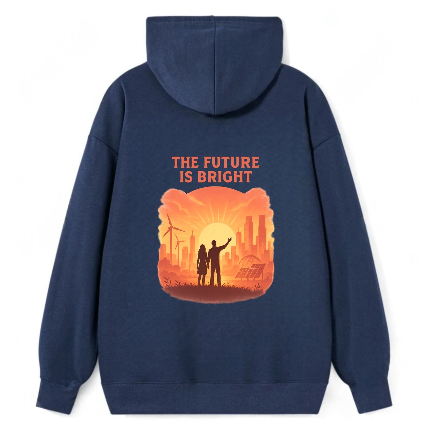 Sunrise over thriving sustainable city - "The Future is Bright" - - Classic Pullover Hoodie - Navy