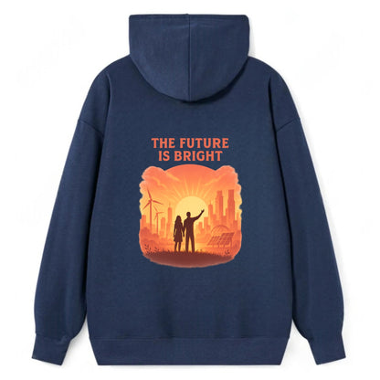 Sunrise over thriving sustainable city - "The Future is Bright" - - Classic Pullover Hoodie - Navy