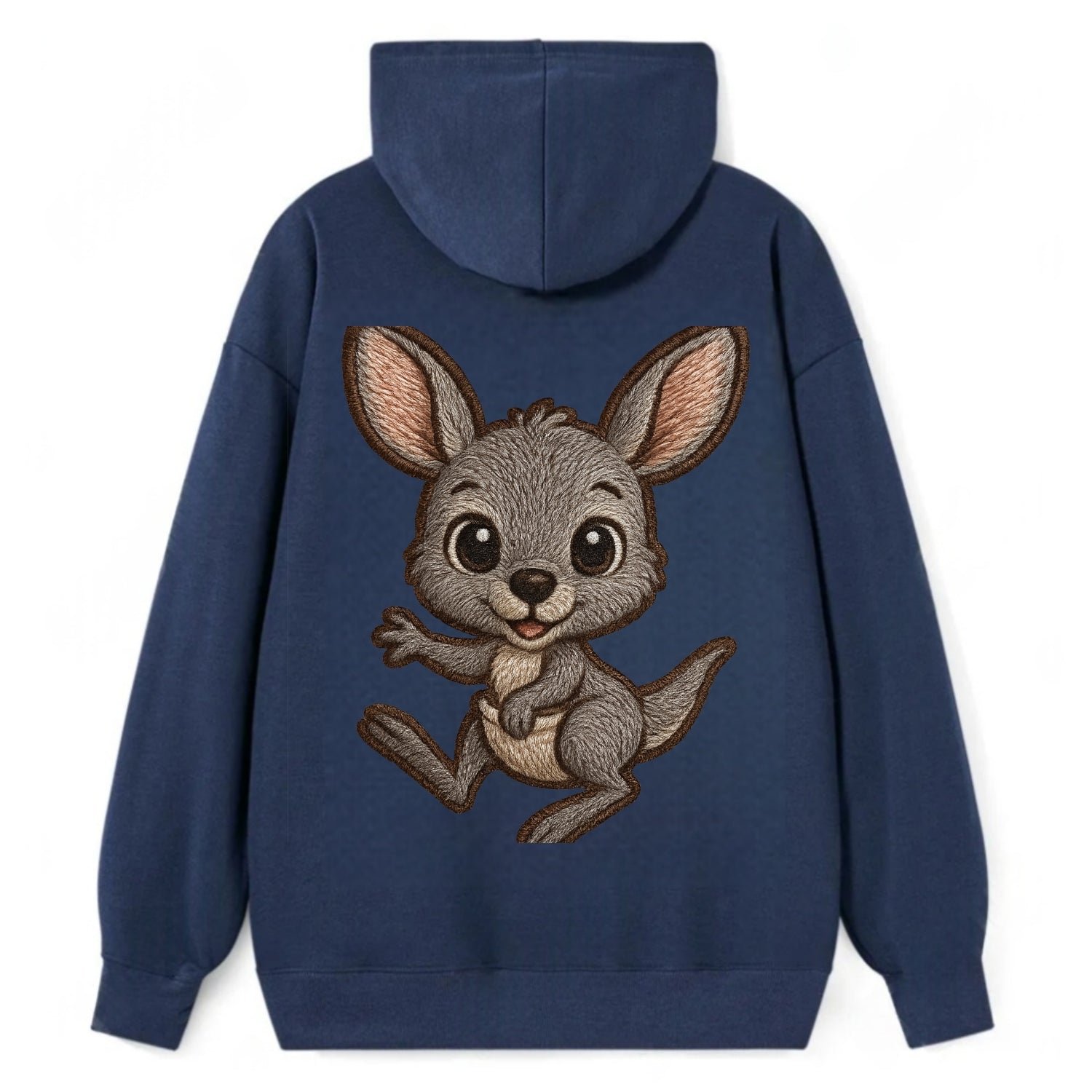 Baby Kangaroo Joey - gray fur, large ears, in pouch peek, bright eyes, - Classic Pullover Hoodie - Navy