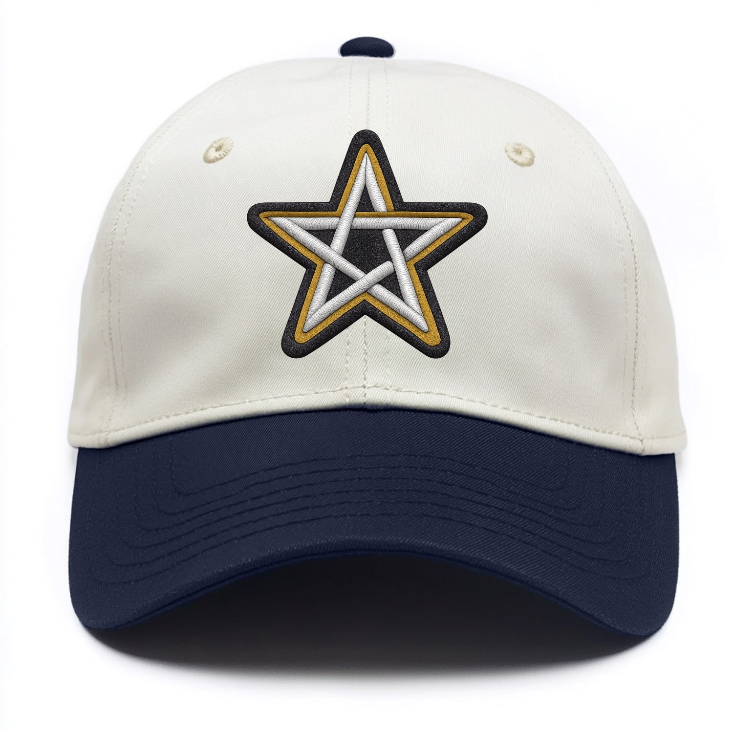 PENTAGRAM STAR - five point star in silver , protection - Two Tone Cap - Navy