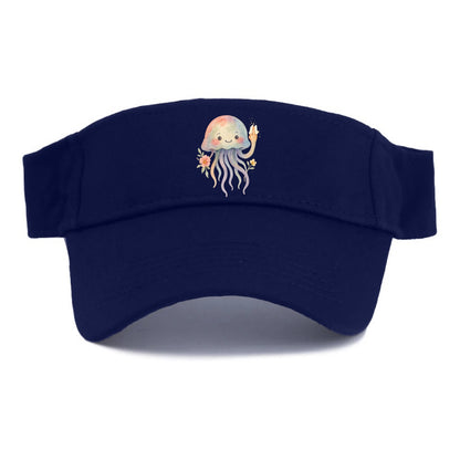 jellyfish with kawaii face and tentacles, one tentacle pointing up defiantly - Visor - Navy