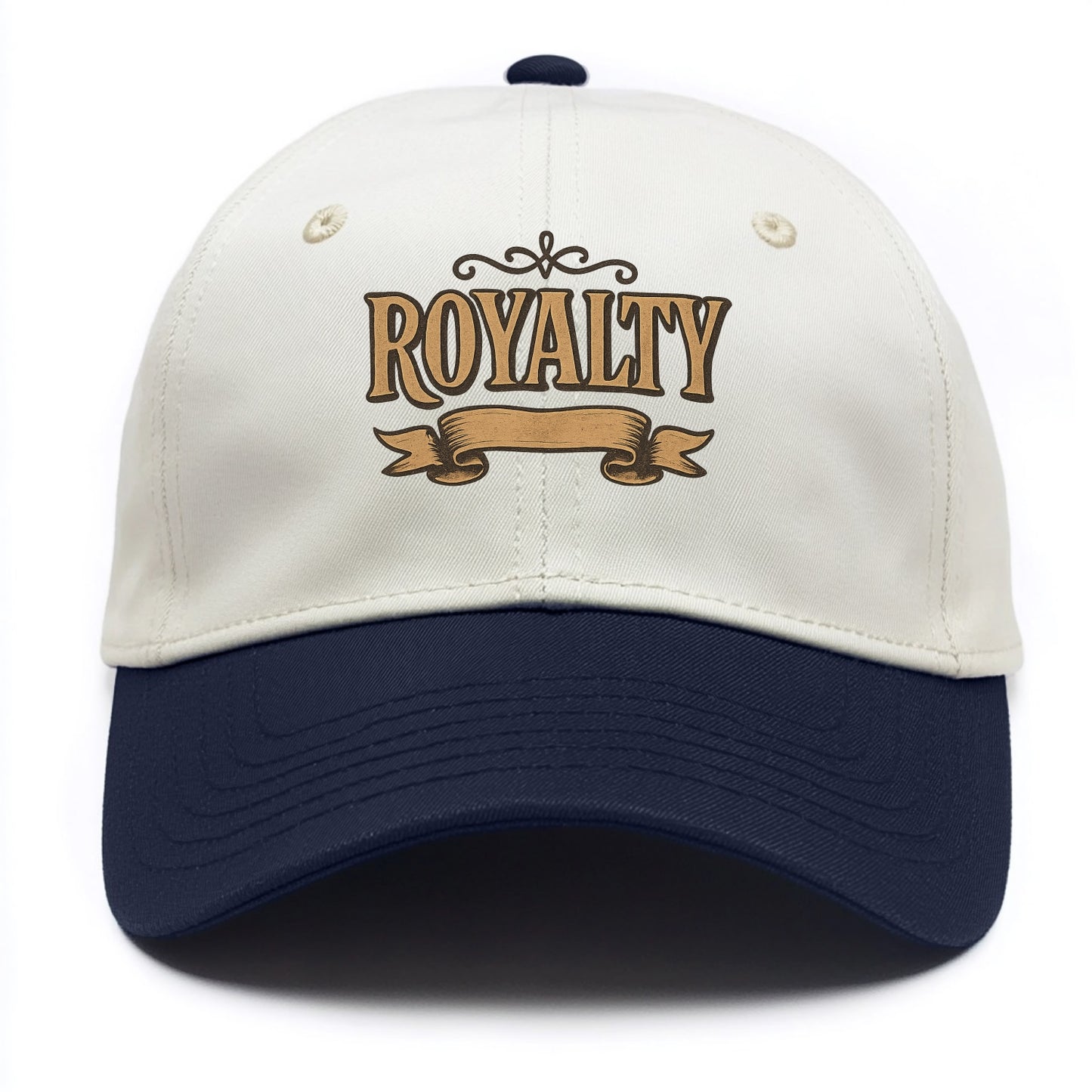 Bold typography design - "ROYALTY" - regal bearing, noble spirit - Two Tone Cap - Navy