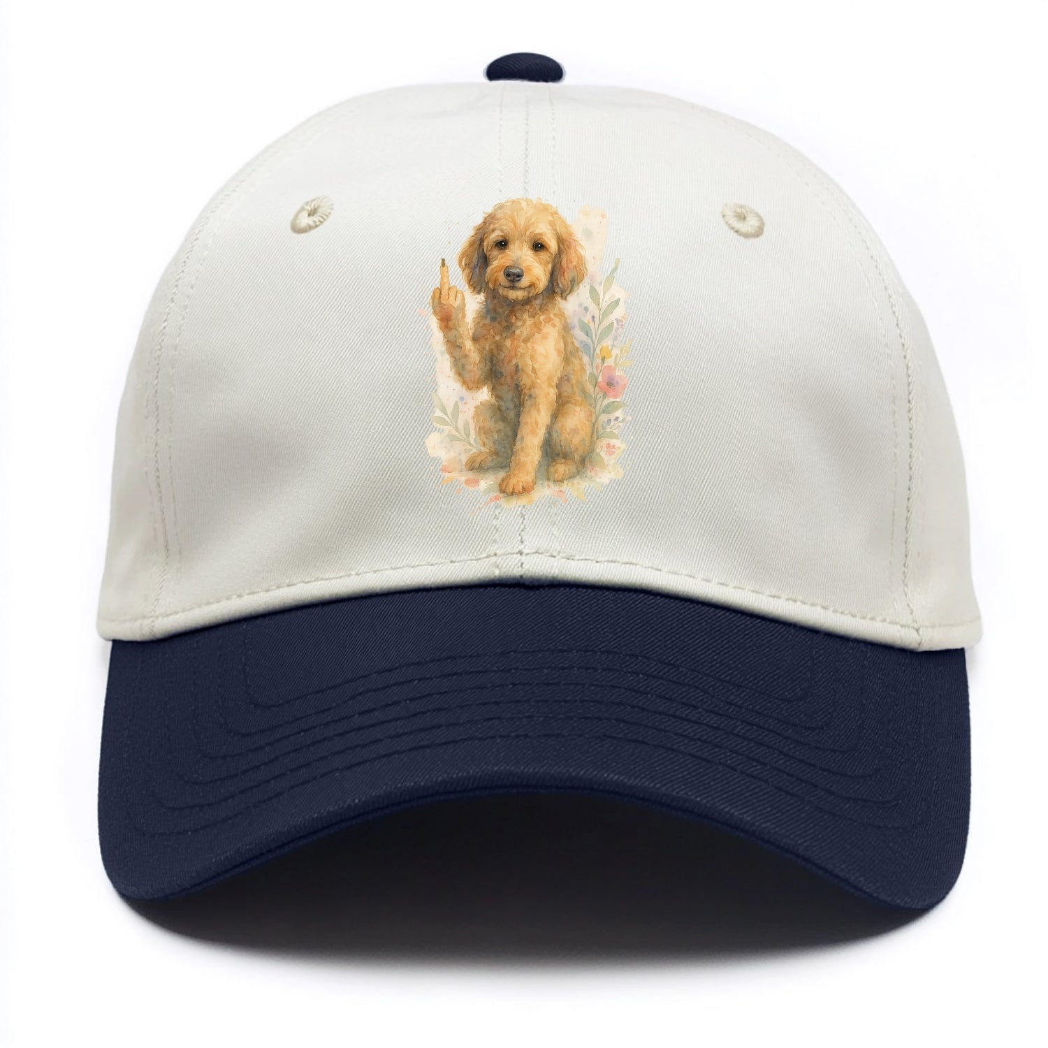 Labradoodle hypoallergenic with wavy coat, intelligent eyes, paw raised - Two Tone Cap - Navy