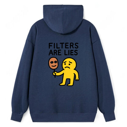 FILTERS ARE LIES | Mask arguing with face - Classic Pullover Hoodie - Navy