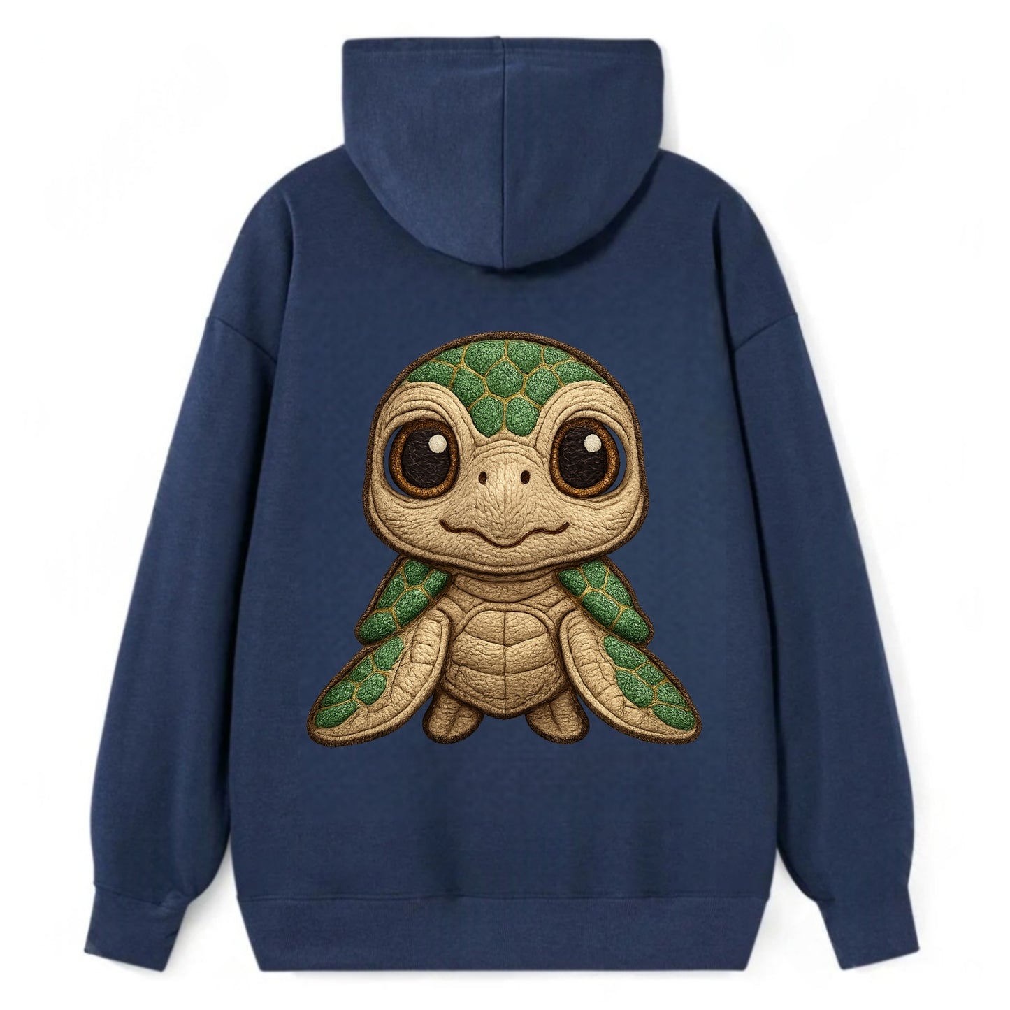 Baby Green Sea Turtle - emerald shell, large innocent brown eyes, tiny - Classic Pullover Hoodie - Navy