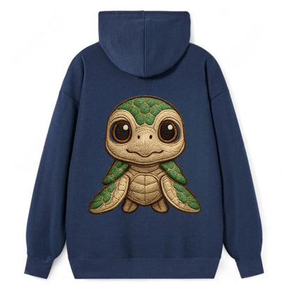Baby Green Sea Turtle - emerald shell, large innocent brown eyes, tiny - Classic Pullover Hoodie - Navy