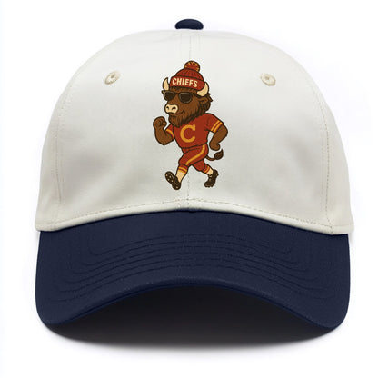 KC Bison wearing Chiefs beanie with arrowhead patch and wayfarer sunglasses - Two Tone Cap - Navy