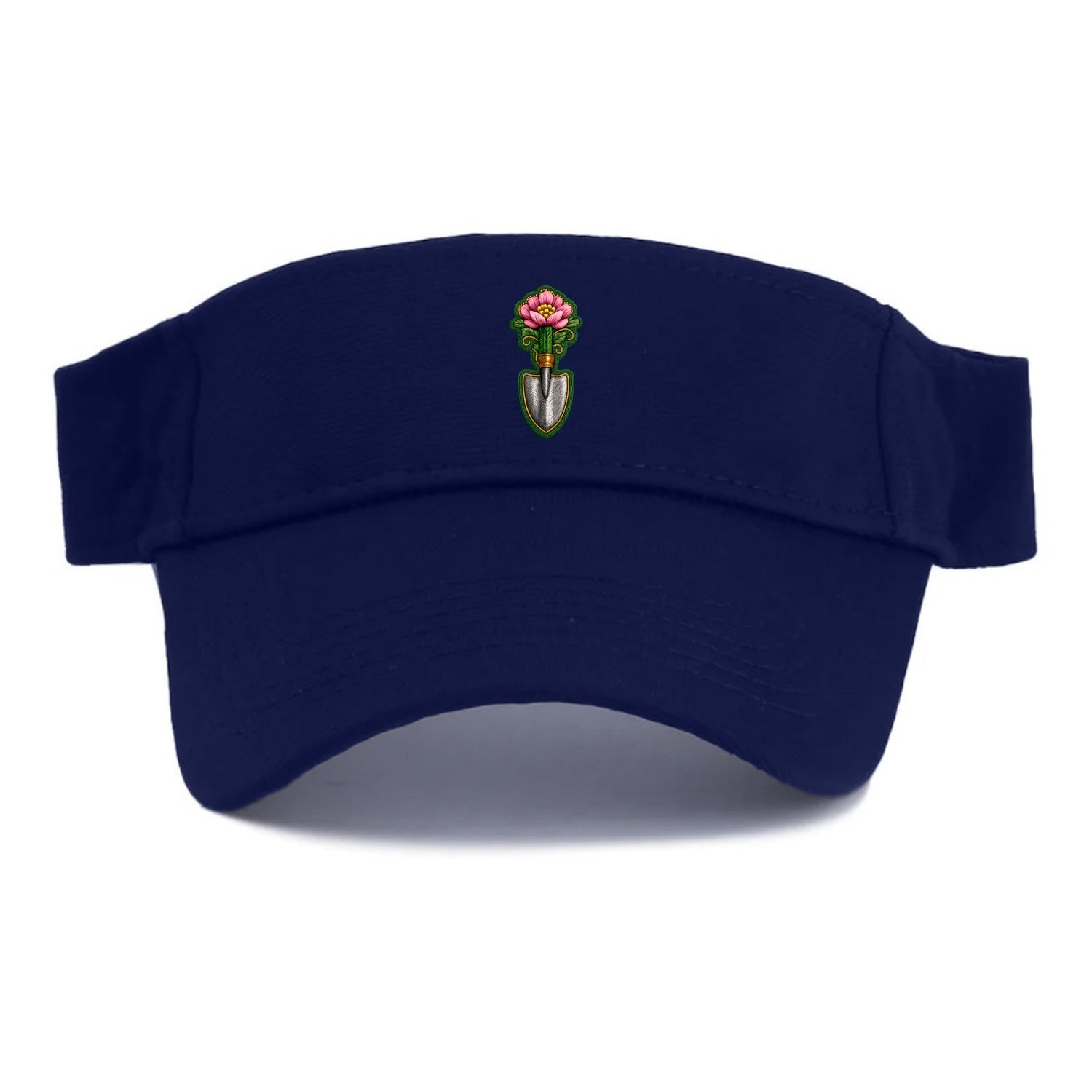 Embroidered patch design - GARDENING TROWEL FLOWER - garden tool with blooming flower in - Visor - Navy