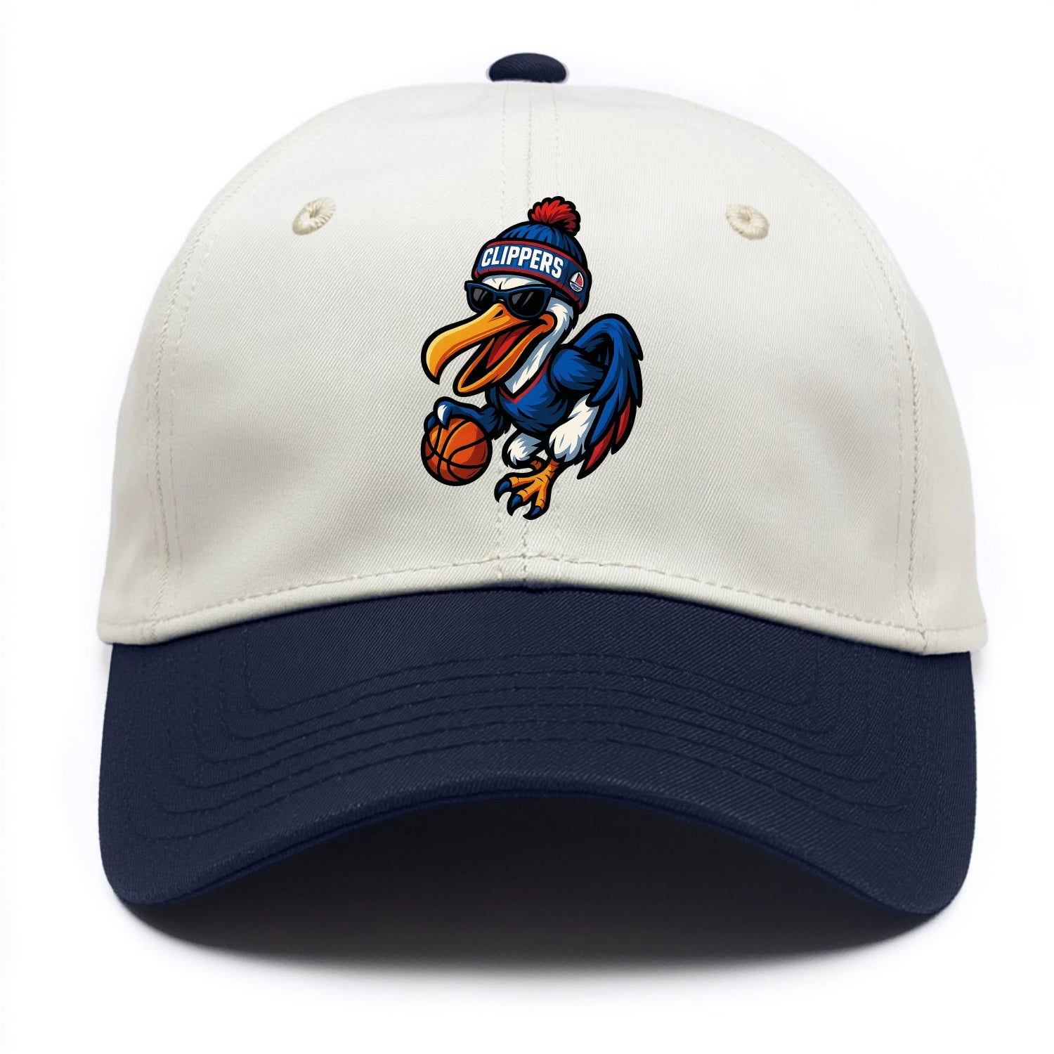 Los Angeles Pelican wearing Clippers beanie with sailboat patch and wayfarer - Two Tone Cap - Navy