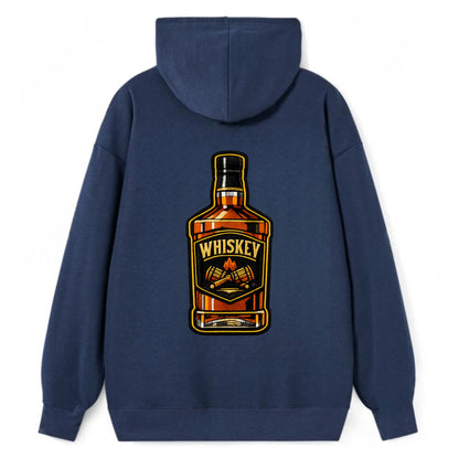 WHISKEY BOTTLE - bourbon bottle in amber and gold , spirits connoisseur - Classic Pullover Hoodie - Navy
