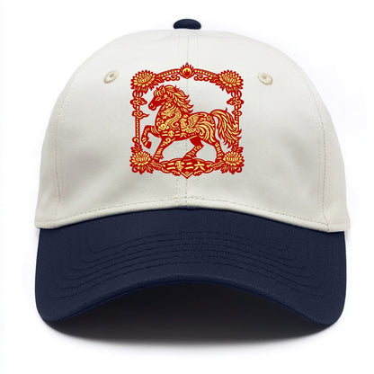 HORSE | Silk style horse design | Gold and silver thread appearance | Phoenix and - Two Tone Cap - Navy
