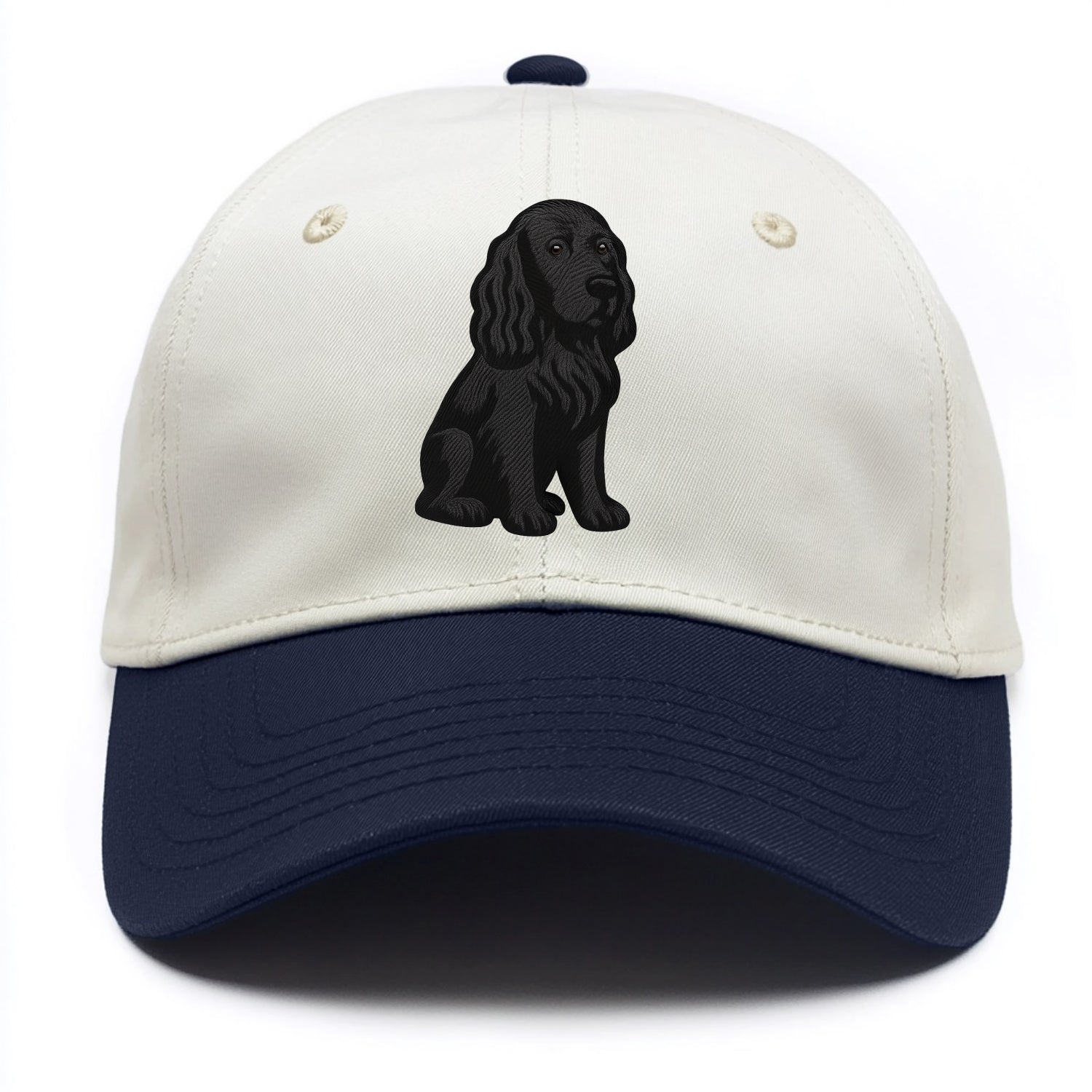 Field Spaniel - Black silky coat embroidered pose - Two Tone Cap - Navy