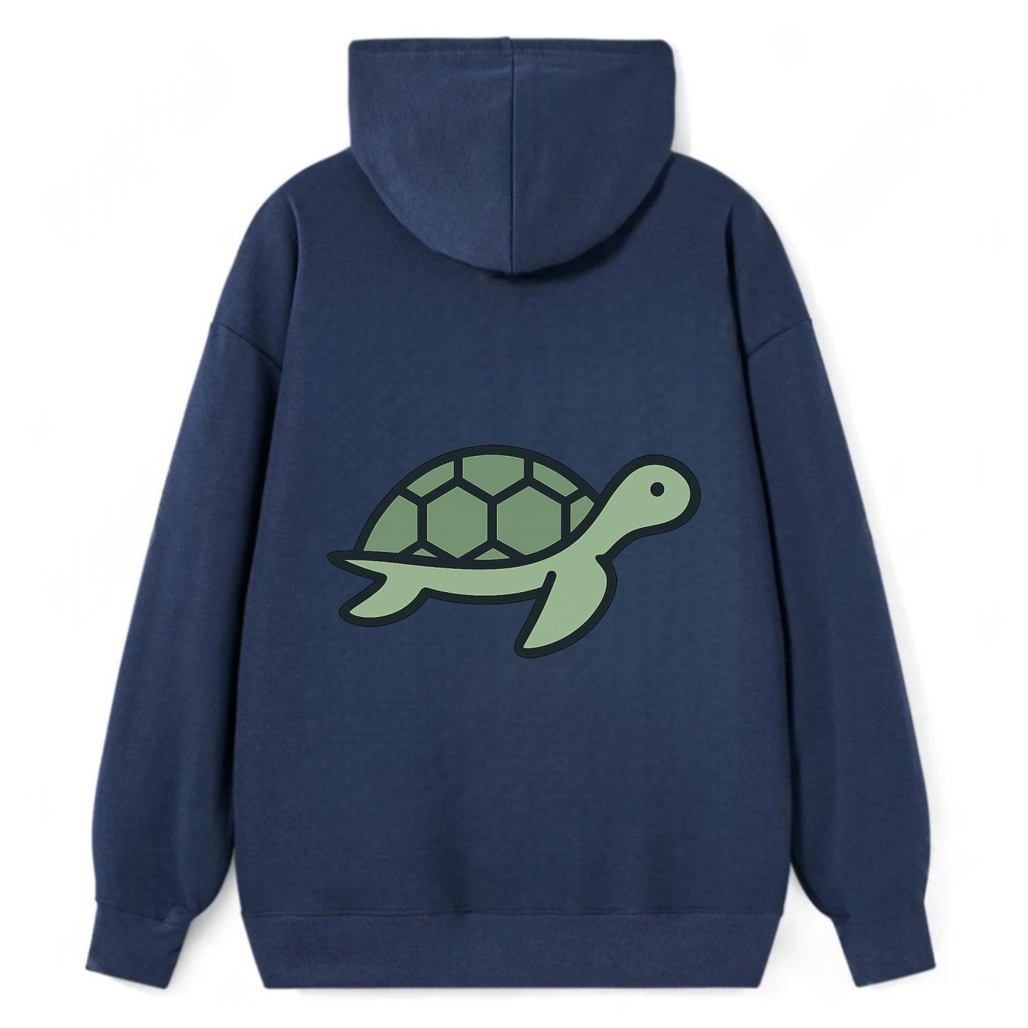 Sea Turtle - Green with shell pattern flat side profile - Classic Pullover Hoodie - Navy