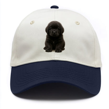 Baby Newfoundland Puppy - giant fluffy black, gentle eyes, webbed paws, - Two Tone Cap - Navy