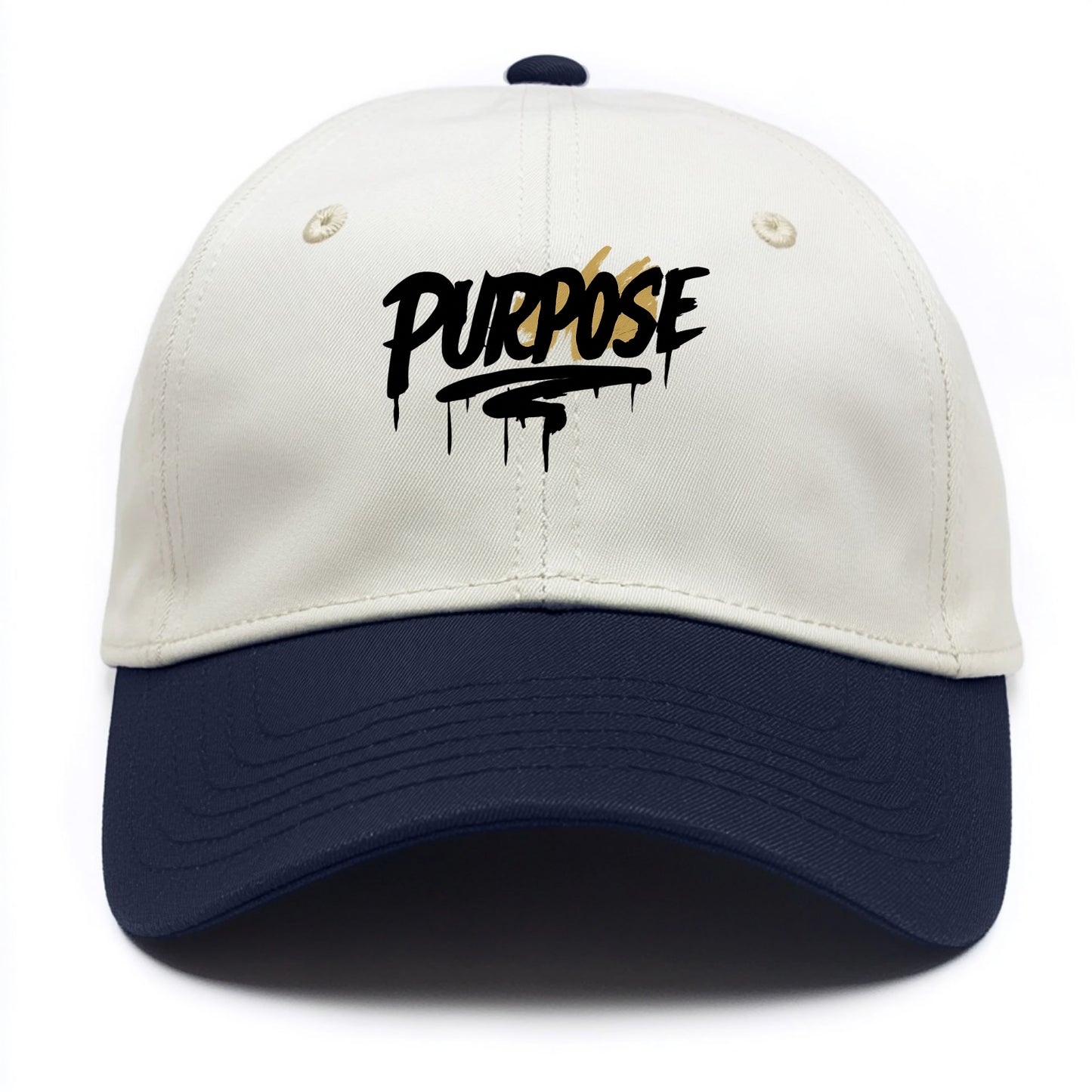 Bold typography design - "PURPOSE" - reason for being - Two Tone Cap - Navy