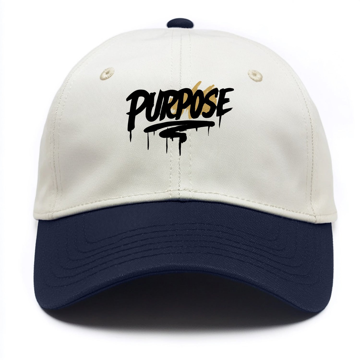 Bold typography design - "PURPOSE" - reason for being - Two Tone Cap - Navy
