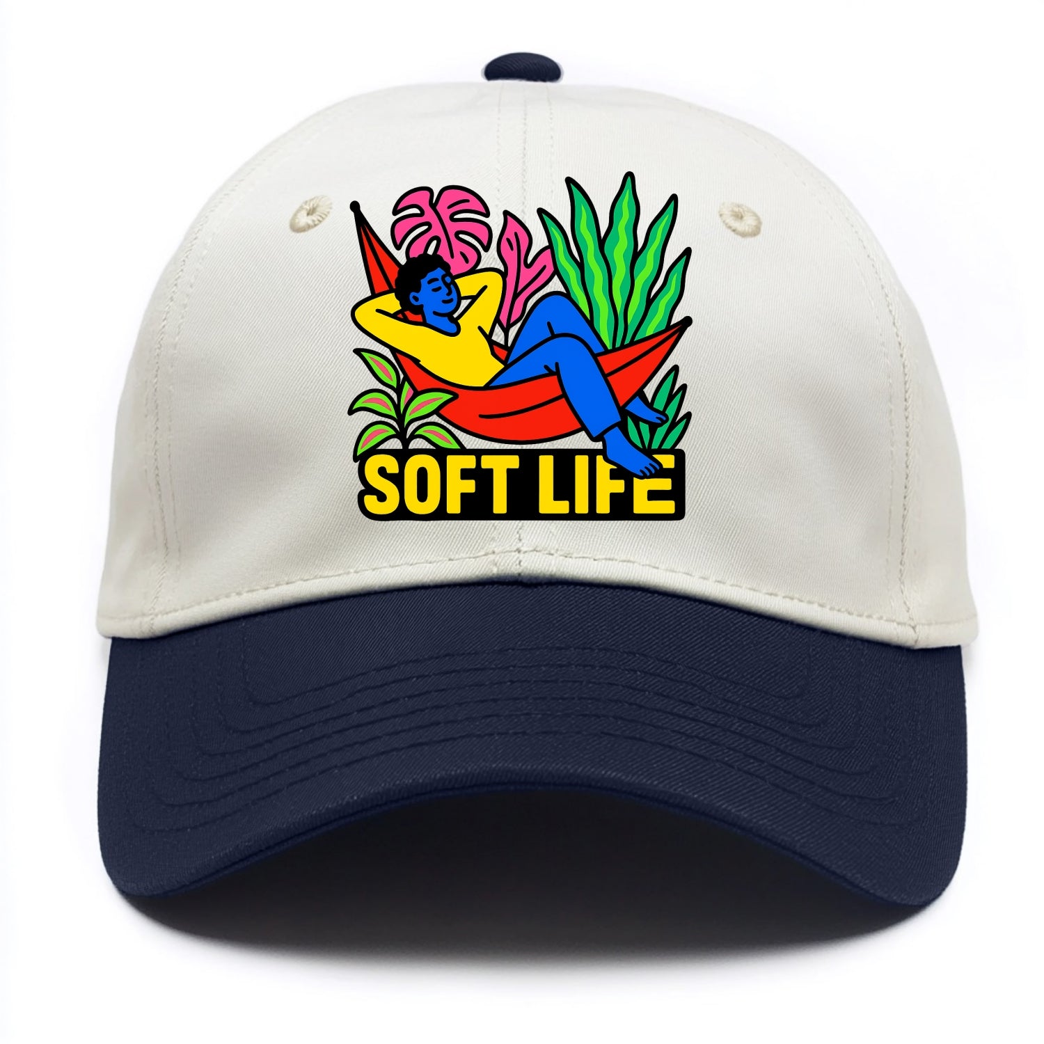 Person relaxing in hammock with plants - "soft life" aesthetic, peaceful living goals - Two Tone Cap - Navy