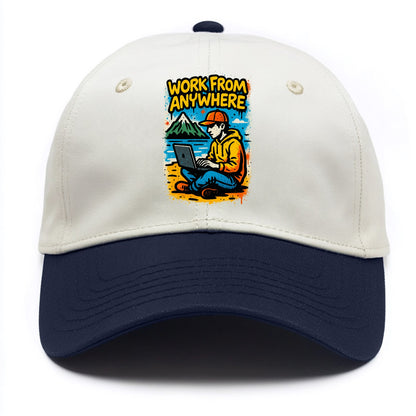 Digital nomad with laptop on beach/mountain - work from anywhere lifestyle, location - Two Tone Cap - Navy