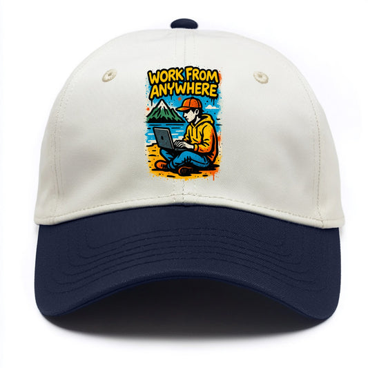 Digital nomad with laptop on beach/mountain - work from anywhere lifestyle, location - Two Tone Cap - Navy
