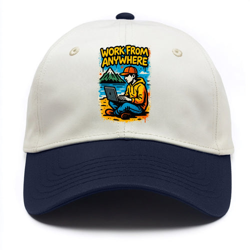 Digital nomad with laptop on beach/mountain - work from anywhere lifestyle, location - Two Tone Cap