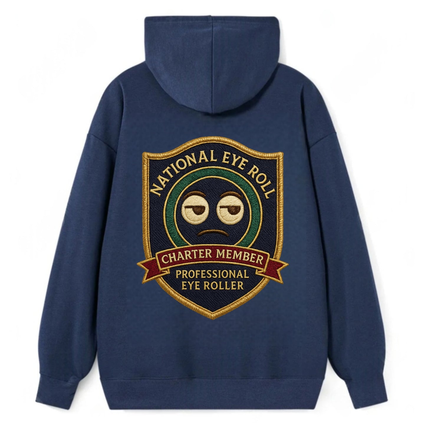 Crest with eye roll icon - "National Eye Roll Association - Charter - Classic Pullover Hoodie - Navy