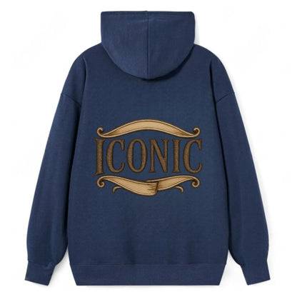 Bold typography design - "ICONIC" - instantly recognizable, trendsetter - Classic Pullover Hoodie - Navy