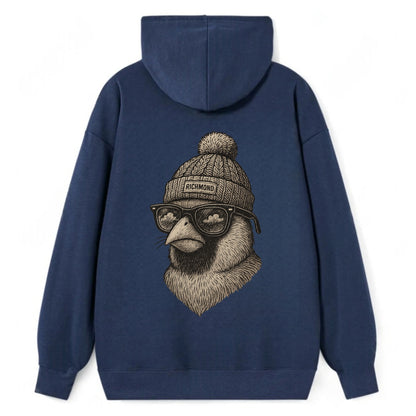 Virginia Cardinal wearing Richmond beanie with pom pom and wayfarer - Classic Pullover Hoodie - Navy