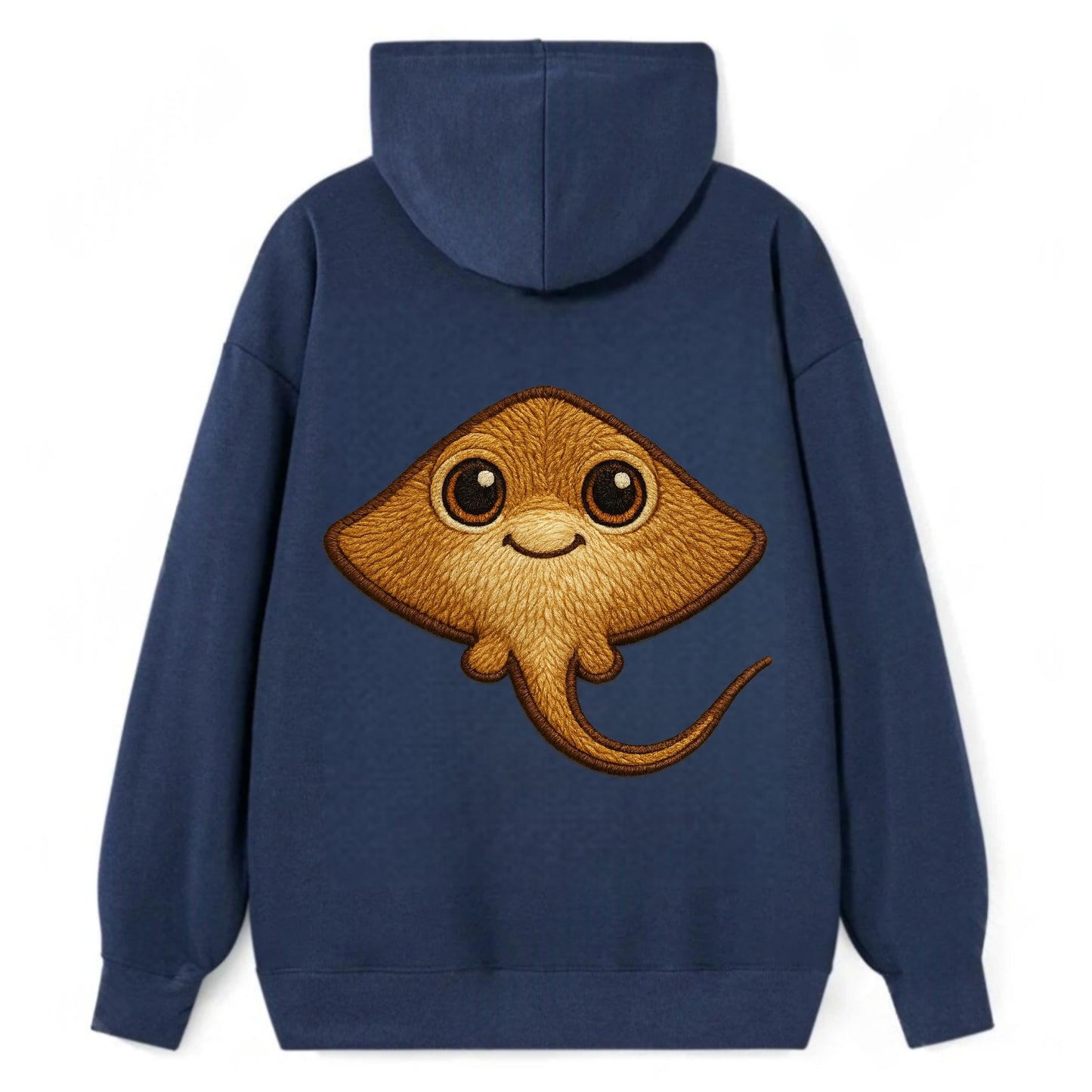 Baby Stingray - flat body, long tail, eyes on top, front-facing, friendly - Classic Pullover Hoodie - Navy