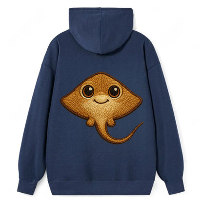 Baby Stingray - flat body, long tail, eyes on top, front-facing, friendly - Classic Pullover Hoodie - Navy