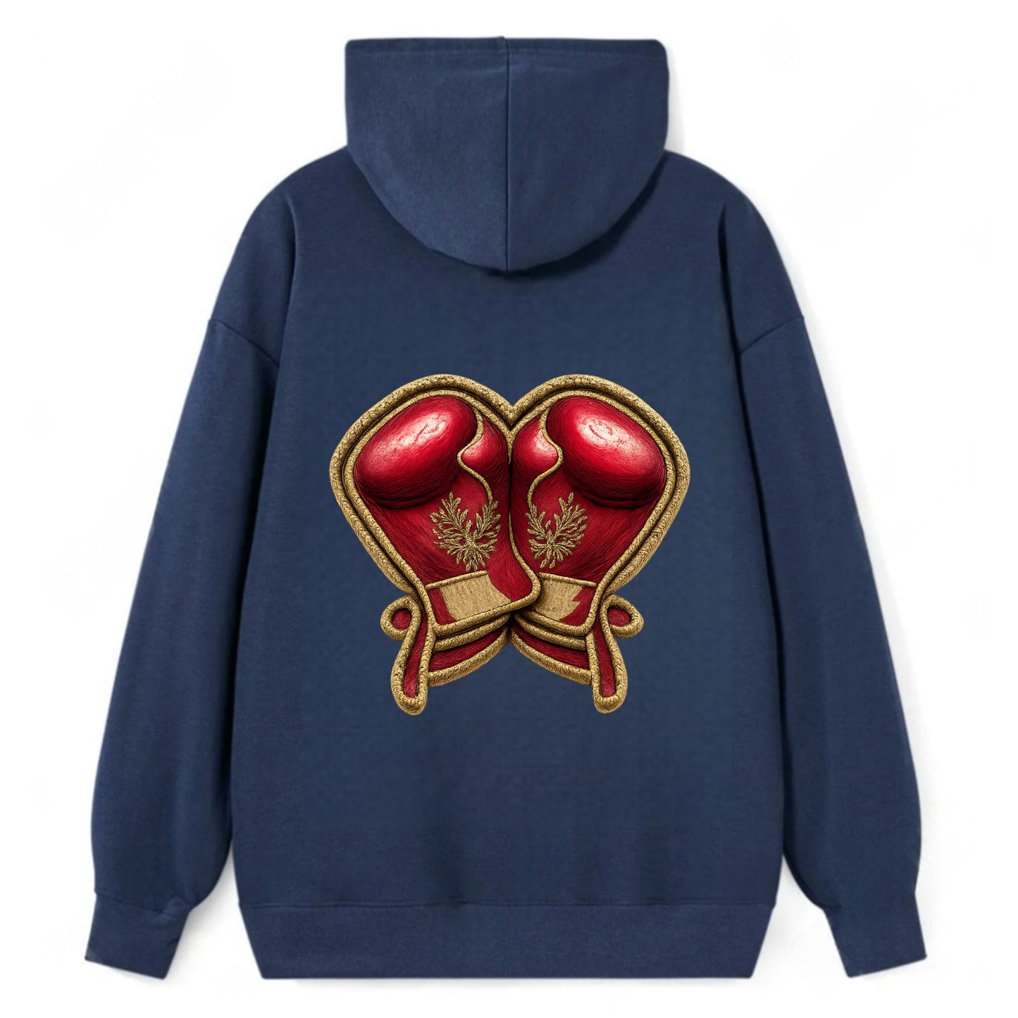 Embroidered patch design - BOXING GLOVES - red boxing gloves crossed in - Classic Pullover Hoodie - Navy