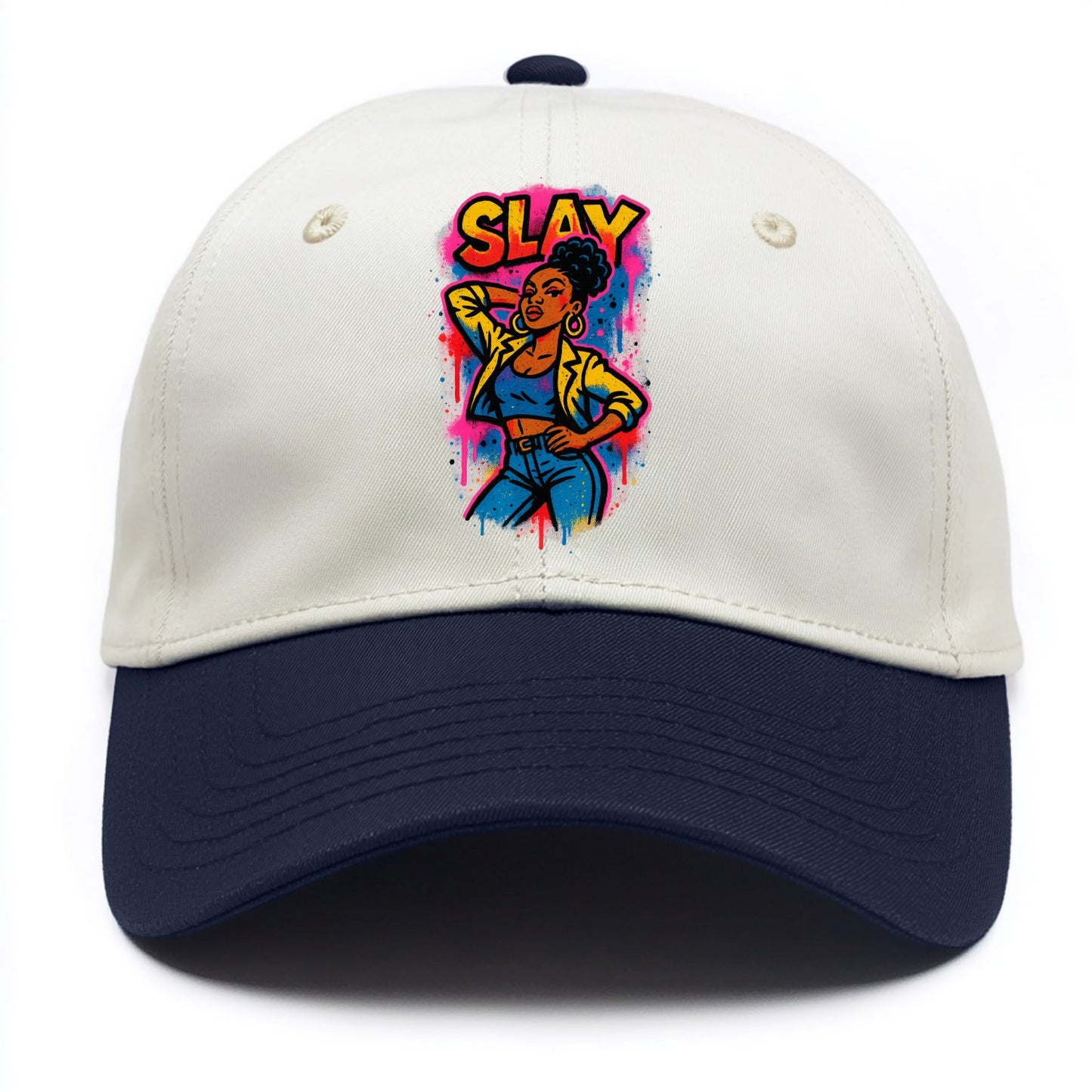 Empowered figure striking confident pose - "slay" culture, fierce and fabulous energy - Two Tone Cap - Navy