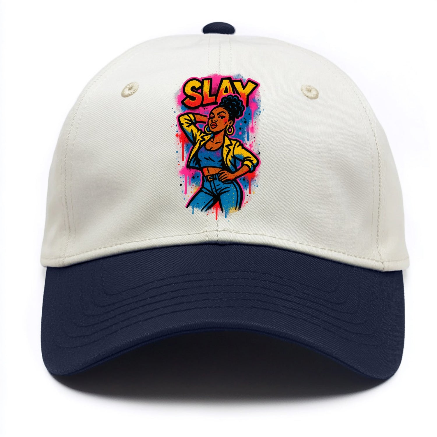 Empowered figure striking confident pose - "slay" culture, fierce and fabulous energy - Two Tone Cap - Navy