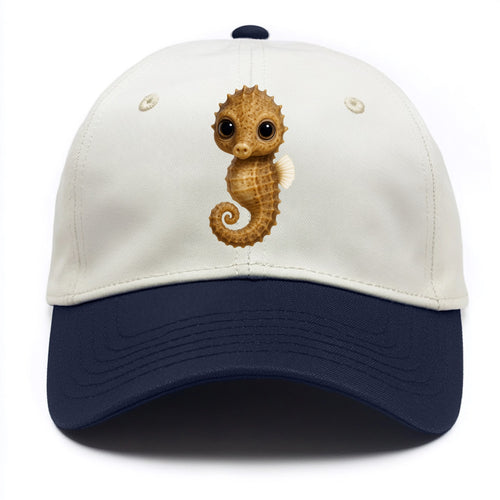 Baby Seahorse - curled tail, snout, large eyes, front-facing, delicate and cute - Two Tone Cap