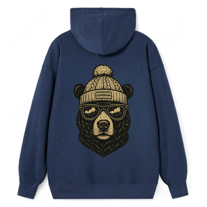 Alabama Black Bear wearing Birmingham beanie with pom pom and wayfarer - Classic Pullover Hoodie - Navy
