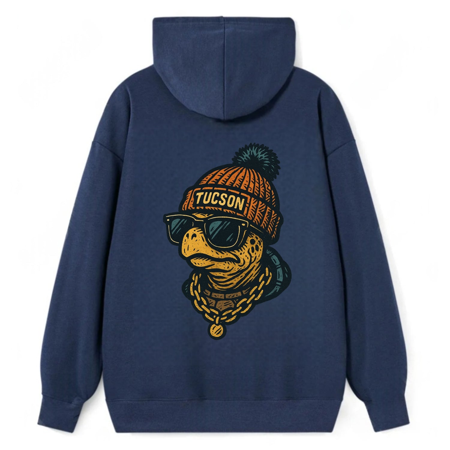 Tucson Desert Tortoise wearing Tucson beanie with pom pom and wayfarer - Classic Pullover Hoodie - Navy