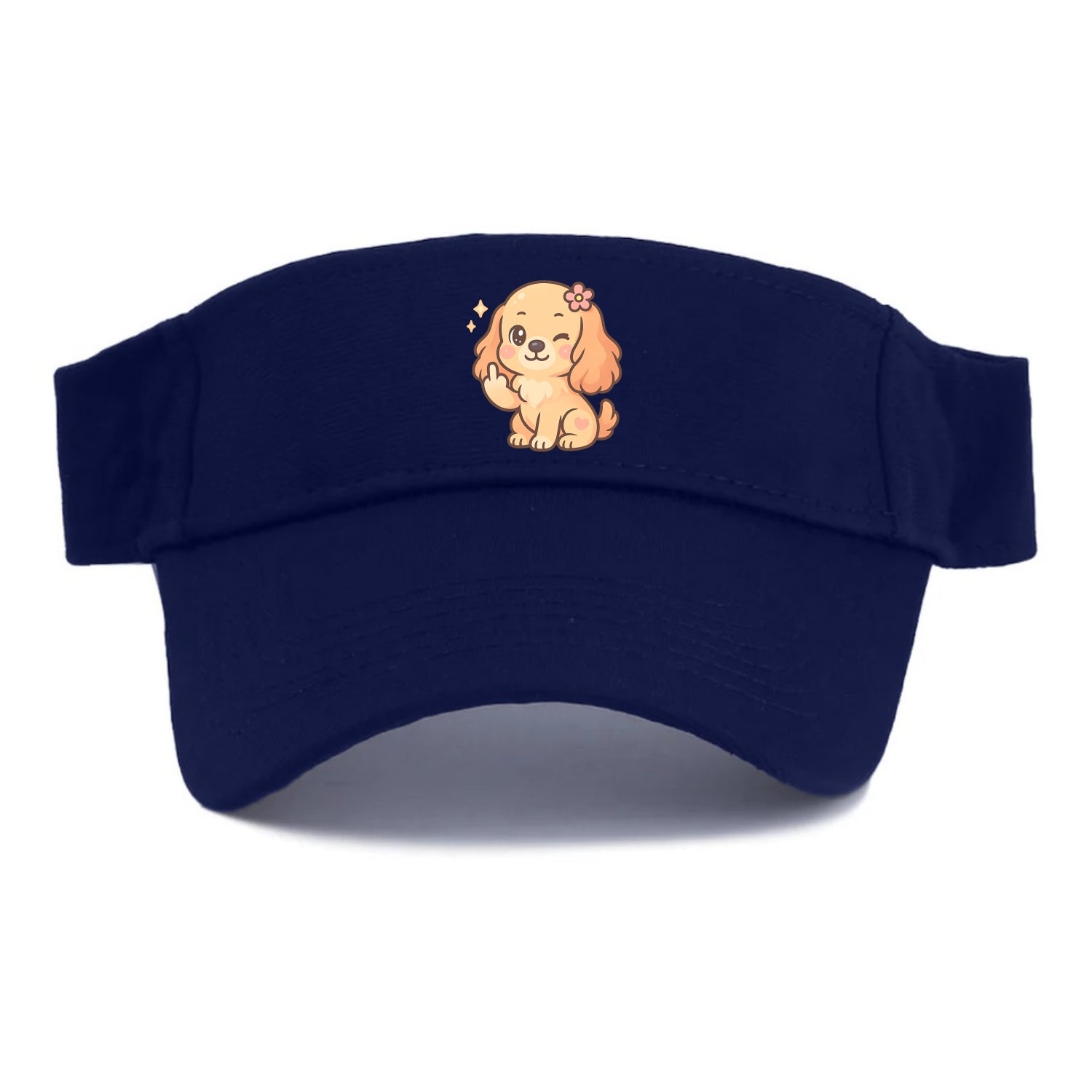 Cocker Spaniel with long wavy ears, gentle face, paw flipping off - Visor - Navy