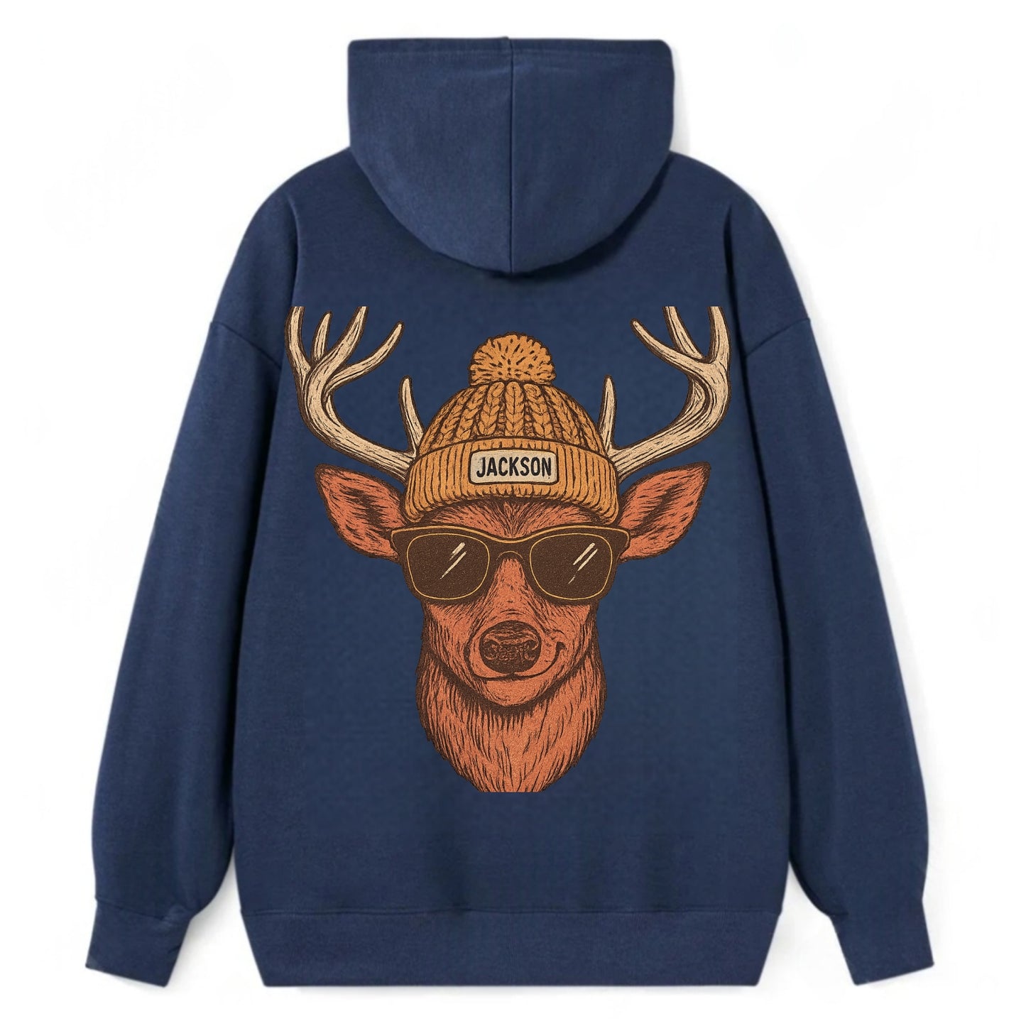 Mississippi White-tailed Deer wearing Jackson beanie with pom pom and - Classic Pullover Hoodie - Navy